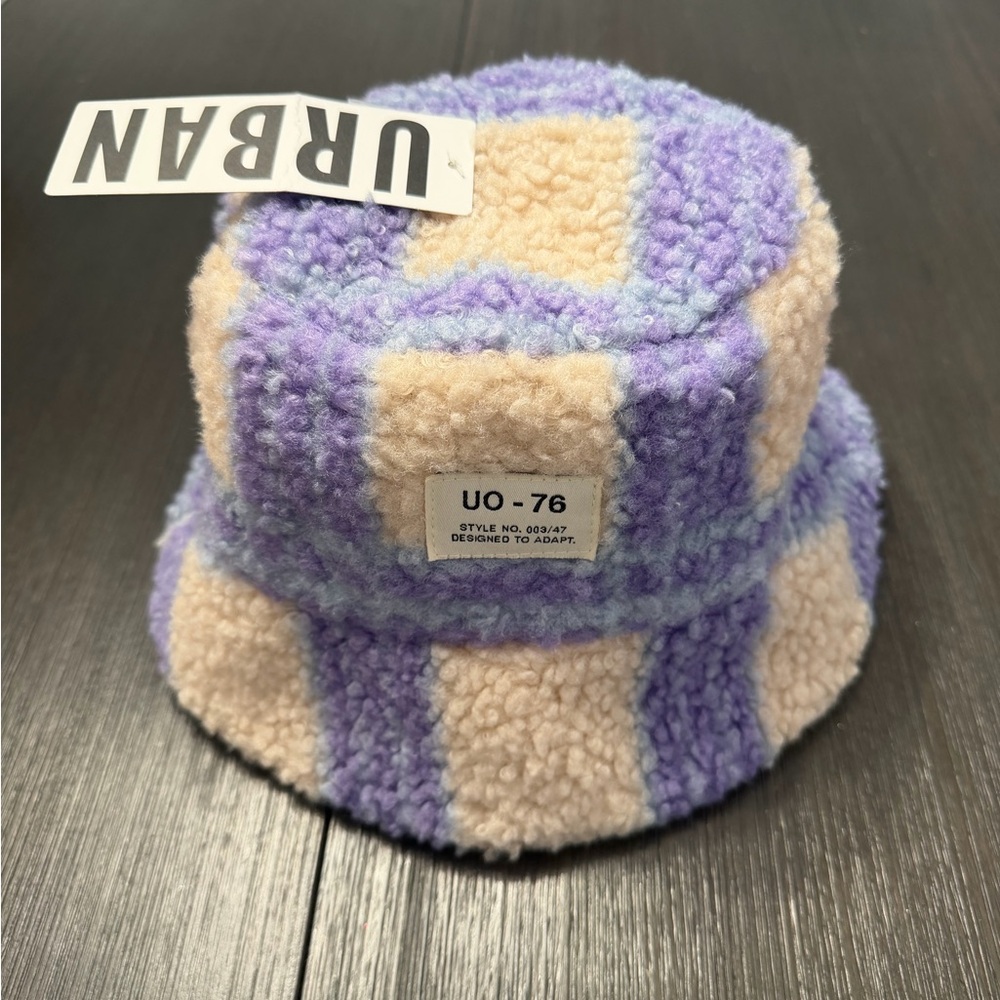 Urban Outfitters Purple & Cream Fuzzy Bucket Hat